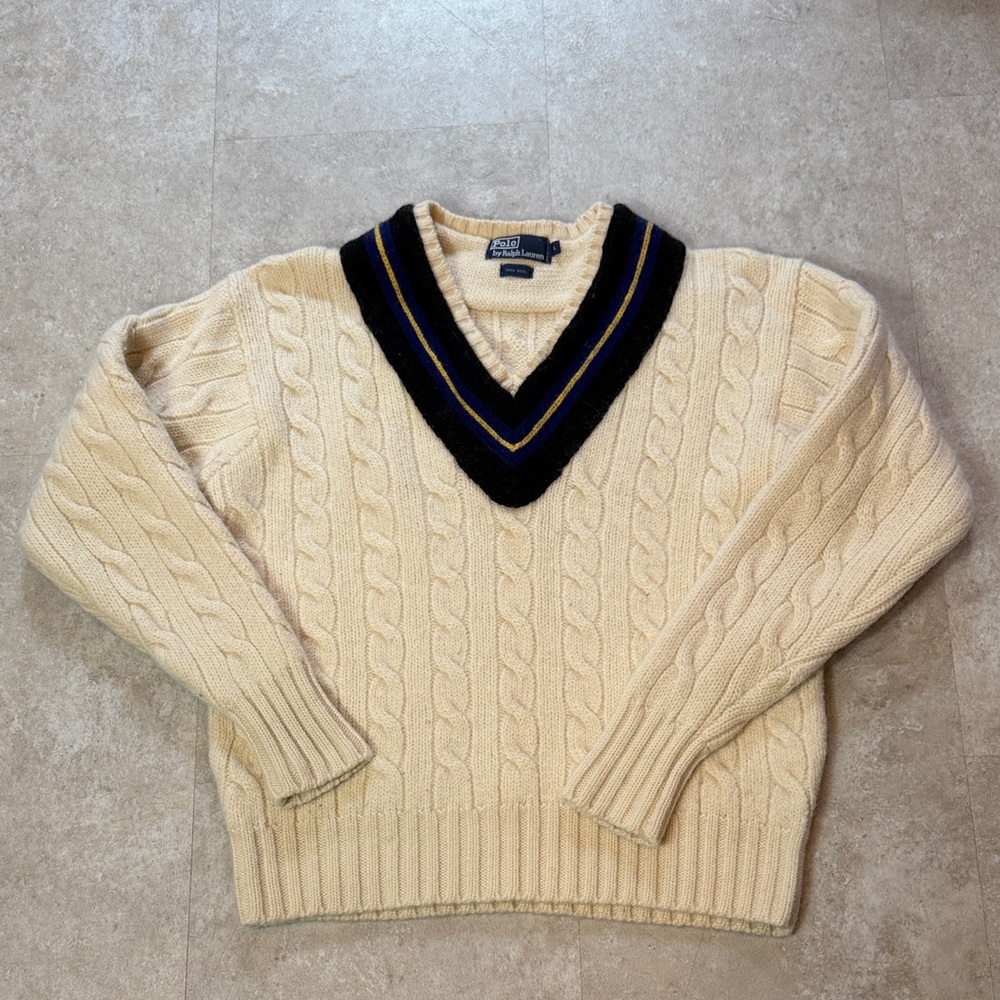 Polo Ralph Lauren Women’s Wool Tennis Cable Knit Sweater Size Large - Picture 2 of 5